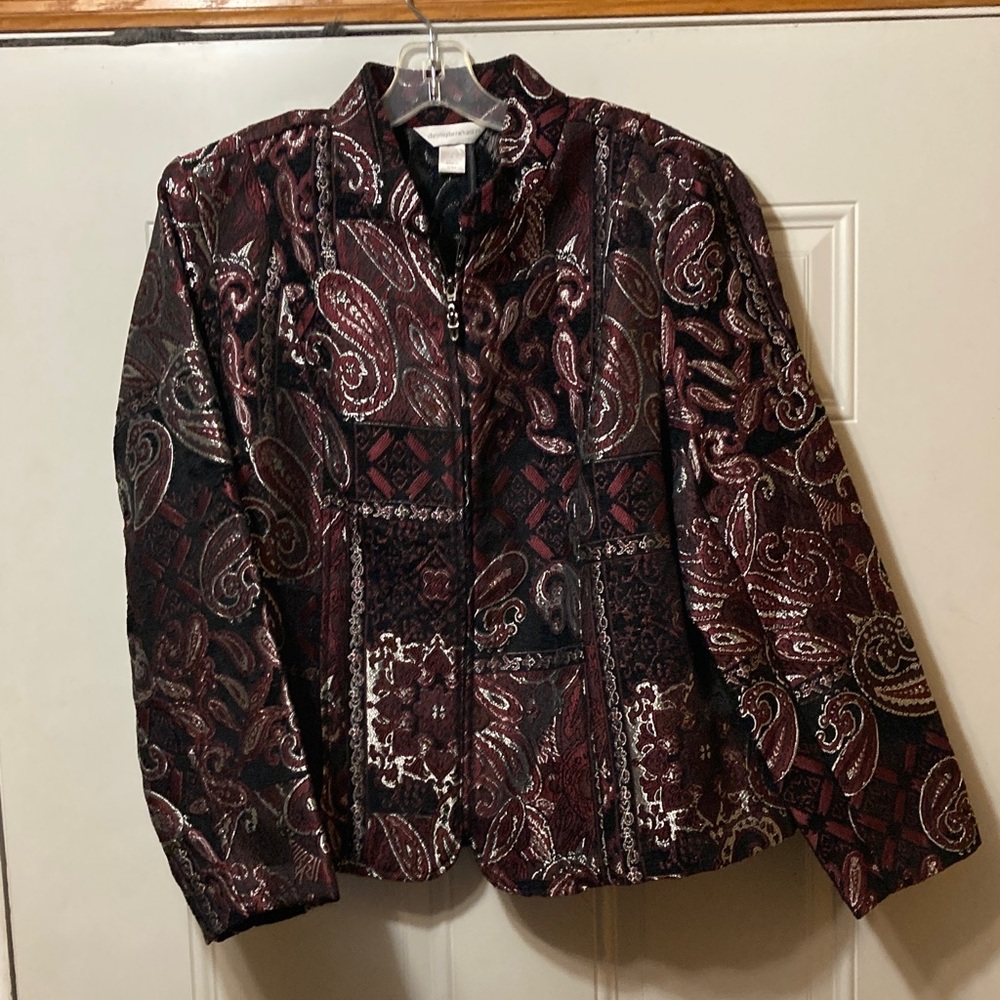 Christopher & Banks Burgundy and Black Paisley Blazer L‎